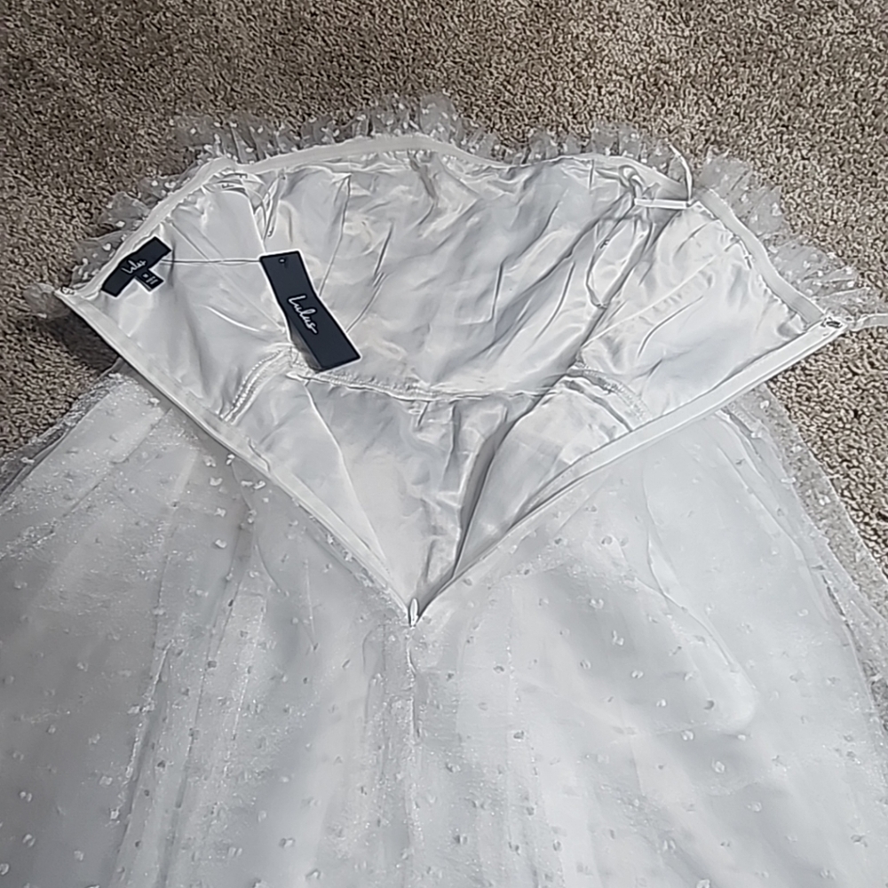 Lulus Womens Lined Sheer Strapless White Madi Dress Sz M - Picture 3 of 9